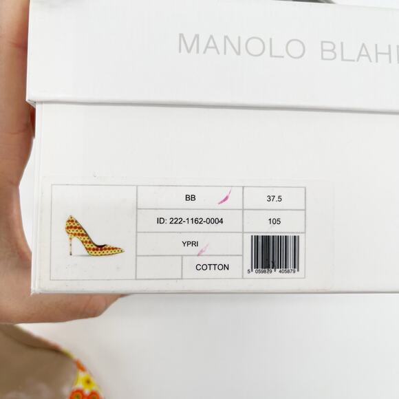Manolo Blahnik Yellow Orange Floral Cotton BB Pointed Toe Stiletto Heels IT 37.5 - Picture 13 of 13